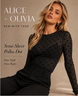 Alice + Olivia S NWT Black Flocked Polka Dot Semi Sheer Mesh Long Sleeve Top Photo 0