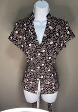 Millenium Black Pink Swirl Blouse Top Short Sleeve S Retro Indie‎ Twee Y2K 90's Photo 0