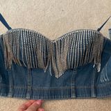 Denim and Silver Embellished Women's Top Photo 0
