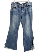 We The Free Jeans Women 29 Blue Wide Leg Frayed Hem Distressed Button Fly Cotton Photo 0
