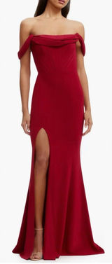 NEW Dress The Population Melania Off the Shoulder Gown garnet red Sz S Photo 0
