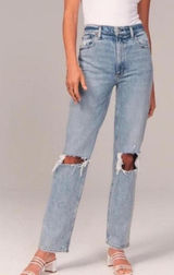 Abercrombie Curve Love 90s Straight High Rise Jeans Size 26 (2) Blue Distressed Photo 0