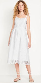 Old Navy White Eyelet Fit Flare Midi Dress Small Sundress Cottagecore Cotton Photo 0