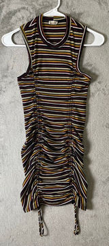 Free People‎ Ribbed Striped Ruched Bodycon Mini Dress XS Boho Y2K Festival Photo 0