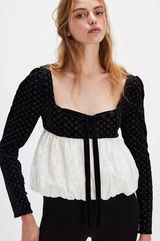 NWT!! FOR LOVE AND LEMONS‎ Elisa Long Sleeve Top Black Velvet Taffeta Eyelet XS Photo 0