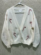 Candy cane knit cardigan medium holiday Christmas Luna Ivy sweater cute grandma Photo 0