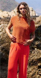 Free People FP Beach Freya Barrel Sweater Pants In Tangerine Orange Combo Sz S Photo 0