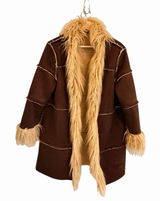 Y2K Faux Suede Penny Lane Coat Size M Faux Fur Trim Phoebe Buffay Boho Hippie Photo 0