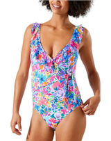 Tommy‎ Bahama Watercolor Floral Wrap One-Piece Swimsuit Ruffle One Size 10 Photo 0