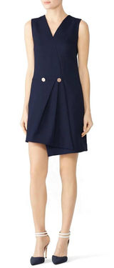 Osman London‎ Sleeveless Wrap Gathered Mini Dress Asymmetric Hemline Navy Size 4 Photo 0