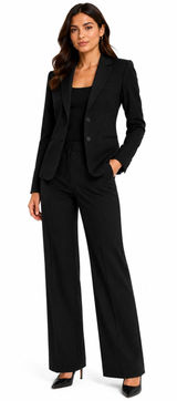ZARA Cotton Pinstripe Two-Piece Blazer & Wide Leg Pants Set in Black Pinstripe Photo 0