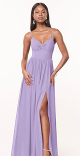 Azazie Zeya Lilac A-Line V-Neck Pleated Chiffon Dress Size 6 Photo 0