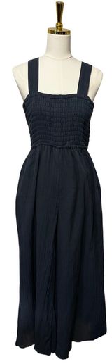 Quince 100% Organic Cotton Gauze Smocked Wide Leg Jumpsuit, Navy Blue, Size M Photo 0