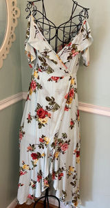Onetheland Cottagecore Feminine Mint Green Gloral Dress Cold Shoulder Prairie‎ S Photo 0