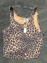 PINK Victoria's Secret Leopard Print Ribbed Crop Top - Tan/Black S/P Photo 0