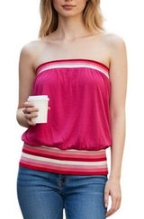 Lucca Couture Tube Top Womens S Pink Striped‎ Strapless Y2K Cotton Ribbed Trim Festival Photo 0