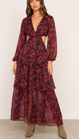 Haute Nites Floral Tiered Cutout Maxi Dress Small Flowy Fairy Party Going Out Photo 0