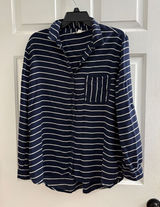 Beach Lunch Lounge Button Down Striped Shirt Blue Photo 0