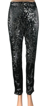 Honey Punch Black Sequin Sparkle High Waisted Skinny Leg Trousers Pants Size M Photo 0