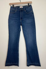 Wrangler High Rise Kick Flare Jeans Size 2 Raw Hem Stretch boho western Photo 0