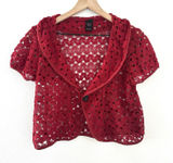 Vintage Y2K Crochet Bolero Shrug Red Buttons Collared Wrapper Indie Cottage S/M Photo 0