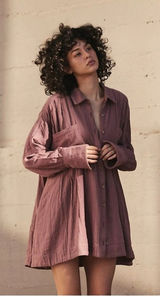 Free People The Voyager Long Sleeve Shirtdress Women's M Boho Chic Photo 0