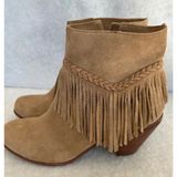 y2k Gianni Bini Women's Suede Fringe Ankle‎ Boots Size 8M Tan Brown Western Photo 0