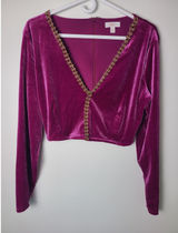 Vtg Candies Wm XXl Velvet Crop Top Magenta Purple Gold Lace V-Neck Romantic Y2K Photo 0