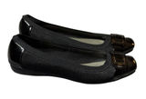Anne Klein Sport 10M Black Fabric Patent Cap Toe Buckle Low Wedge Ballet Flat Photo 0