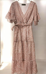 Simplee Apparel Dusty Rose Printed Tiered Tie-Waist Maxi Dress Photo 0