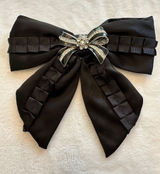 White House Black Market Black Bow Hair Clip with Rhinestone Brooch Photo 0