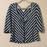 Maeve by Anthropologie Zip‎ Front Horizontal Stripe 3/4 Sleeve Cotton Top Sz XL Photo 0