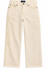 Lauren Ralph Lauren Wide Leg Jeans Womens 6 Ivory NWT Floral Beaded High Rise Photo 0
