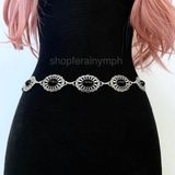 Silver Y2K Black Stone Concho Waist Chain Belt, Fits 24.5-38.5 Inches, X7GA1294 Photo 0