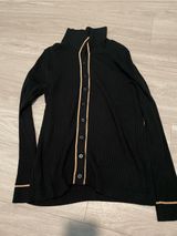 Banana Republic Black Ribbed Button-Front Cardigan with Tan Trim Photo 0