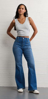 American Eagle Dark Wash Super High Rise Flare Jeans Photo 0