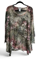 Multiples Tunic Top Womens Size 3X Burn Out Floral Print Lagenlook NWT Photo 0