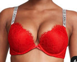 Victorias Secrets Very Sexy Embellished Strap Push-Up Bra 34D Red‎ Diamonds Photo 0