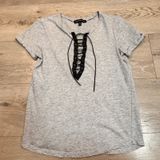 Derek Heart Gray Lace Up Neck T Shirt Short Sleeve Womens Size Medium M Tee Photo 0