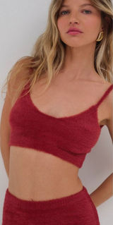 For Love & Lemons Fiona Crop Top Red Fuzzy XXS Photo 0