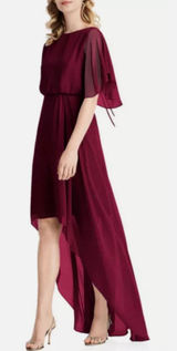 Jenny Packham Flutter Sleeve Luxe Chiffon Hi-Low Formal Dress‎ Cabernet NWT 2 Photo 0