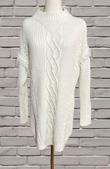 American Rag Cie White Cable Knit Sweater Dress S Fringe Sleeves Open Back Photo 0