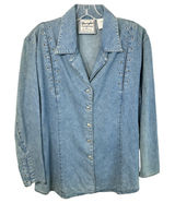 VTG Wrangler Western Wear Large Denim Shirt Blue‎ Grommet Studded Shacket 1234 Photo 0
