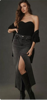 Reformation Jeans Tazz Maxi Denim Distressed Skirt Gray Black Size 26 NWOT Photo 0