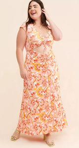 NWT AFRM Anthropologie Lizette Coral Floral Cutout Slinky Maxi Dress 2X Boho Photo 0