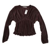 NWT Abercrombie & Fitch womens brown ribbed baby doll blouse. V neck. Size S. Photo 0