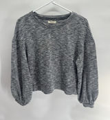 Madewell crewneck sweatshirt gray marled slub knit balloon sleeves cropped M Photo 0