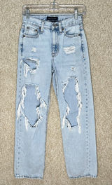 90s baggy thrashed jeans light‎ wash zipper fly retro style denim juniors teen Photo 0