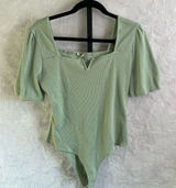 Everly Mint Green Puff Sleeve Bodysuit Photo 0