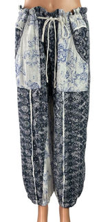 Free People Sweet It Is Blue Cream Floral Printed Tapered Harem Trouser Pants M Photo 0
